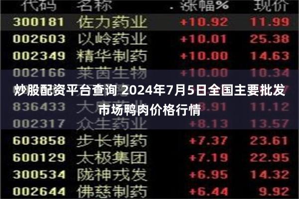 炒股配资平台查询 2024年7月5日全国主要批发市场鸭肉价格行情