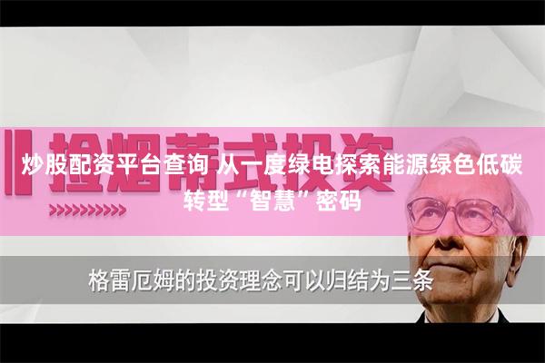 炒股配资平台查询 从一度绿电探索能源绿色低碳转型“智慧”密码