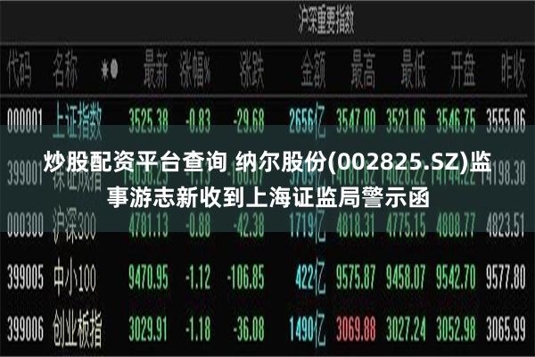 炒股配资平台查询 纳尔股份(002825.SZ)监事游志新收到上海证监局警示函