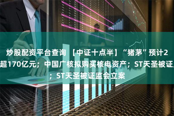 炒股配资平台查询 【中证十点半】“猪茅”预计2024年赚超170亿元；中国广核拟购买核电资产；ST天圣被证监会立案