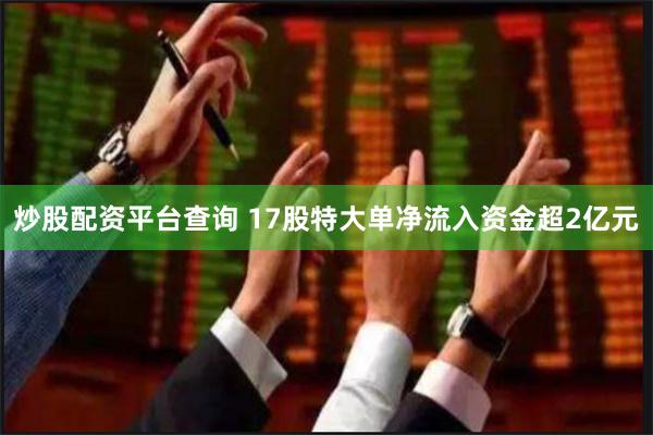 炒股配资平台查询 17股特大单净流入资金超2亿元